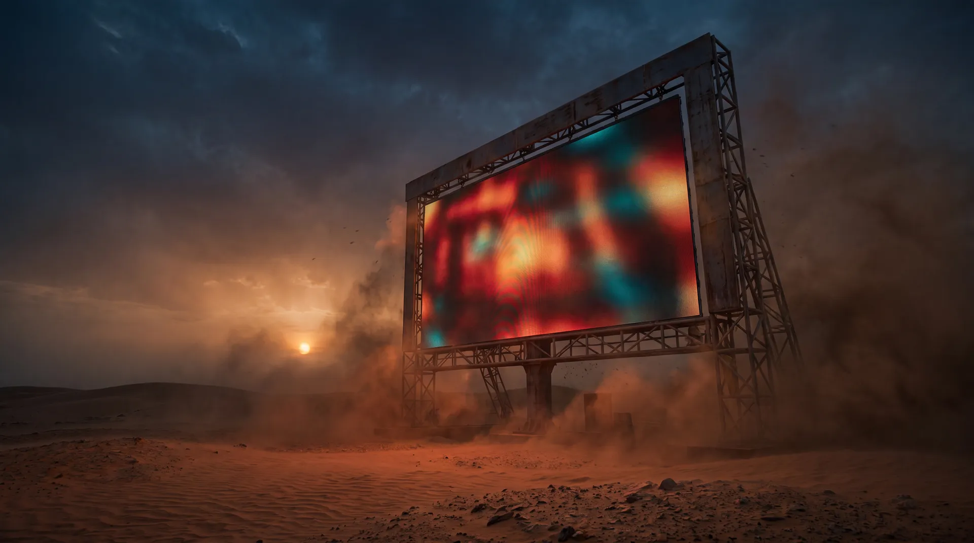 SAVC outdoor LED display operating steadily through a desert dust storm