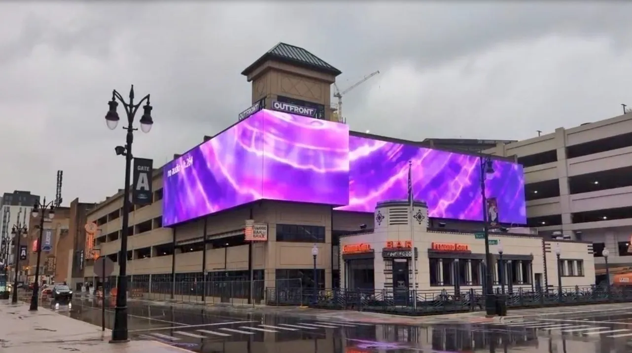 Outdoor LED screen at a Detroit shopping mall
