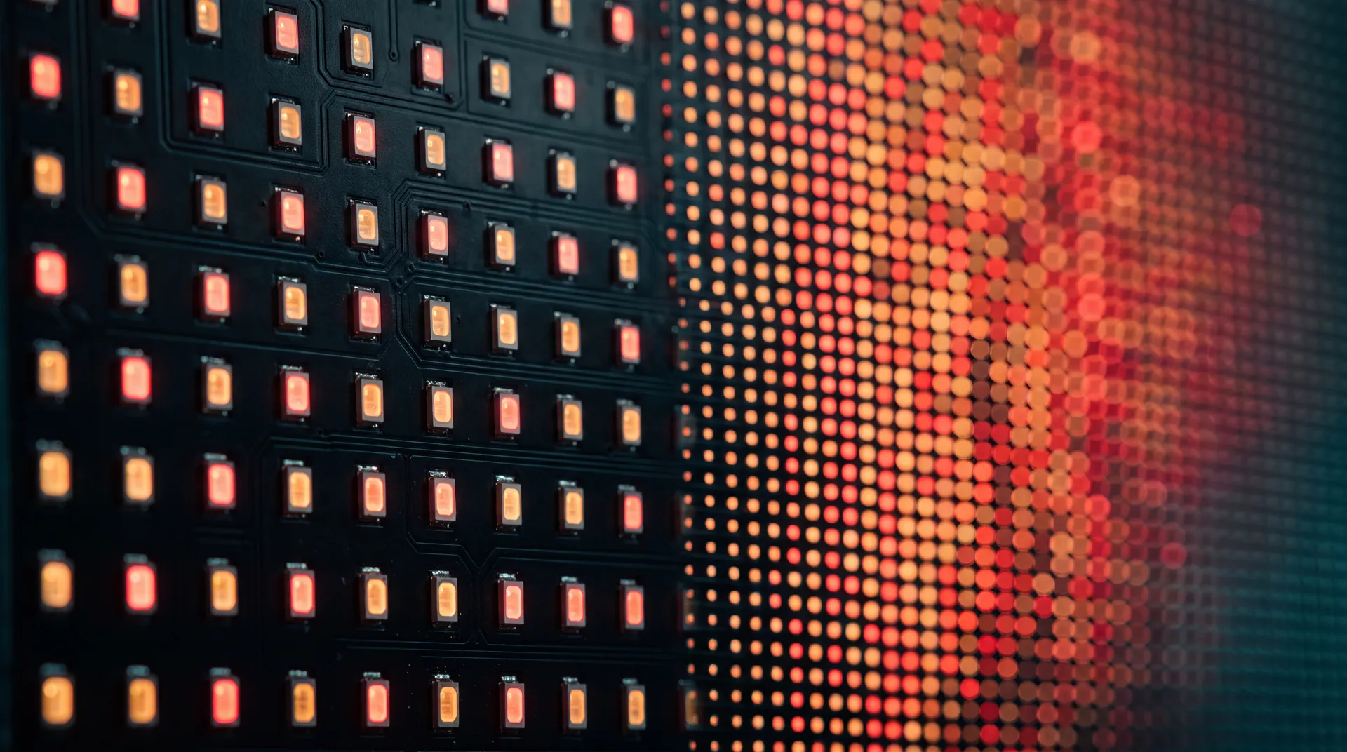 Macro of an LED module shifting from a coarse to a fine pixel pitch